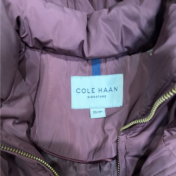 Cole Haan Long Quilted Hooded Puffer Coat - Burgundy - Picture 3 of 6